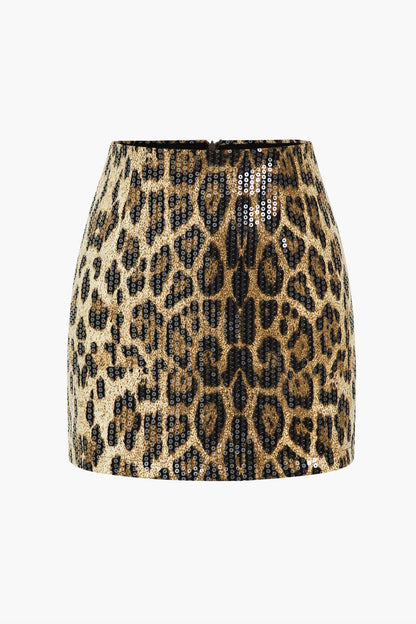 Lunaria Damen Minirock Pailletten Leopard-Print - Norvielle