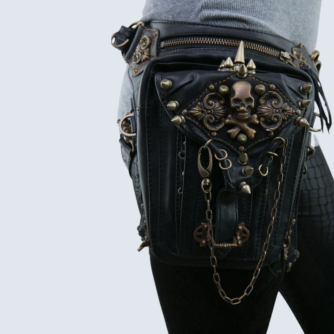 Gürteltasche Gothic Totenkopf Leder Schwarz - Norvielle