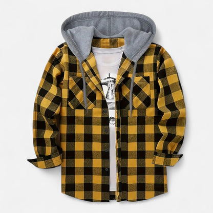 Herren Karo-Hoodie mit Knöpfen und Kordelzug