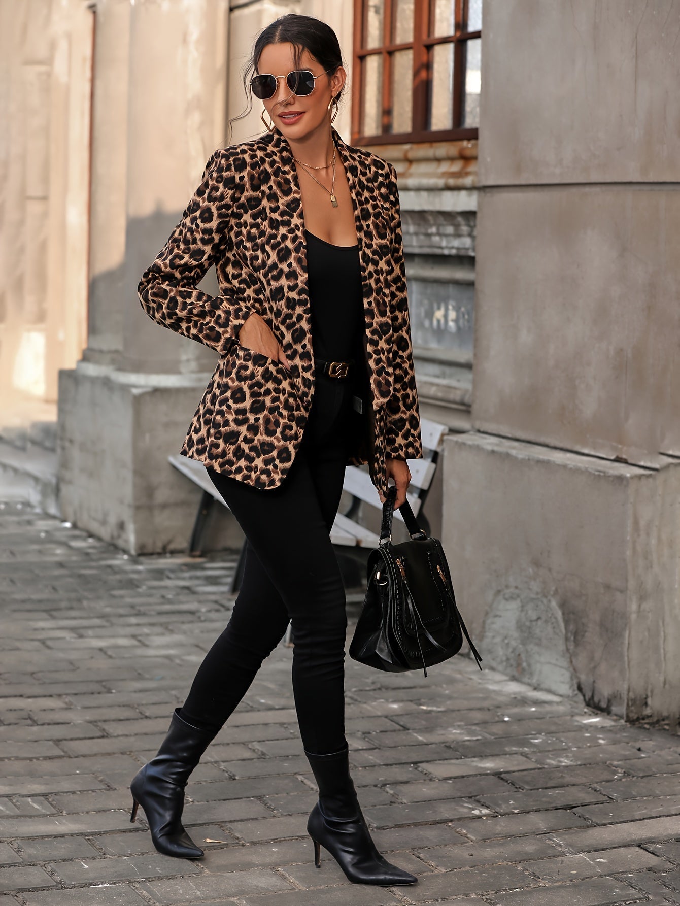 Norvielle Damen Langblazer Leopardenmuster