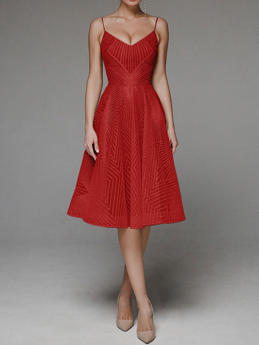Damen A-Linien-Kleid Midi Spaghettiträger Elegantes