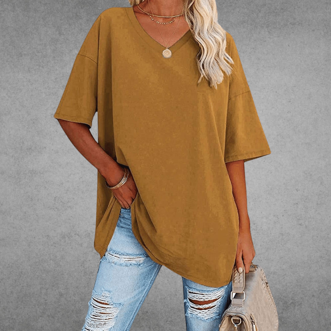Damen Oversize T-Shirt V-Ausschnitt Lässig