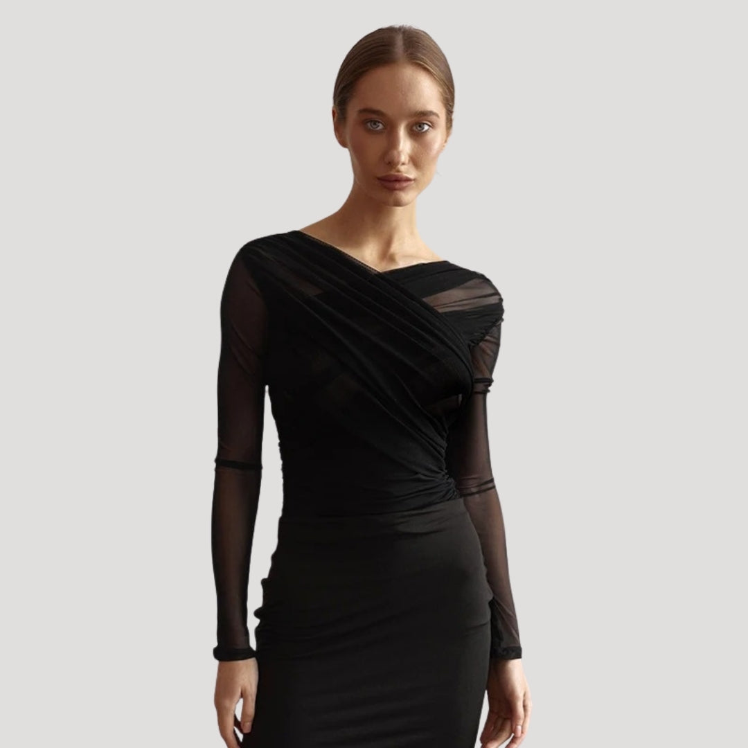 Damen Wickel-Oberteil Langarm Transparent - Norvielle