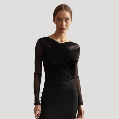 Damen Wickel-Oberteil Langarm Transparent - Norvielle