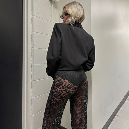 Damen Spitze Hose Lange Gerade Hochtailline