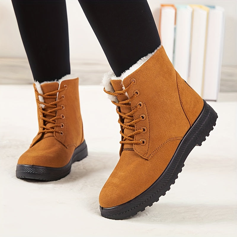 Damen Winterstiefel Schnürung Flacher Sohle Warmes Innenfutter