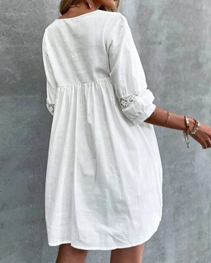Einfaches Damen Spitzenkleid V-Ausschnitt Dreiviertelärmel
