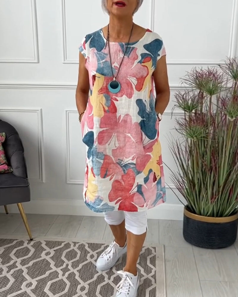 Damen Longtop Blumenprint Farbenfroh Baumwolle