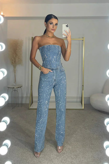 Damen Glitzer und Hose Set
