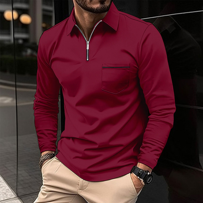 Herren Langarm-Poloshirt Reißverschluss Elegant