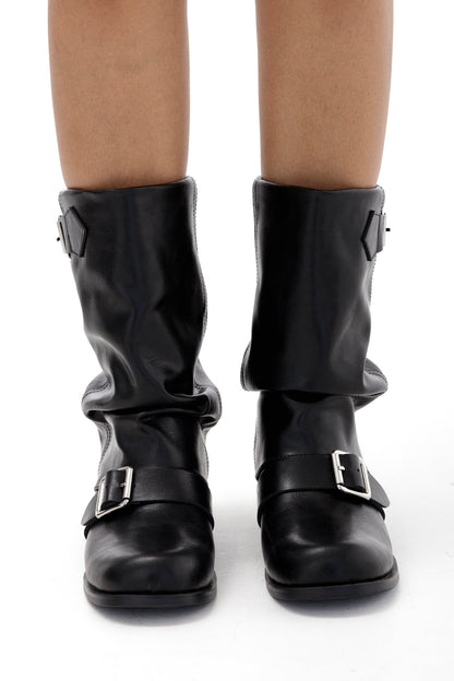 Schwarze Stiefeletten Seretta mit Schnallen und Slouchy-Schaft