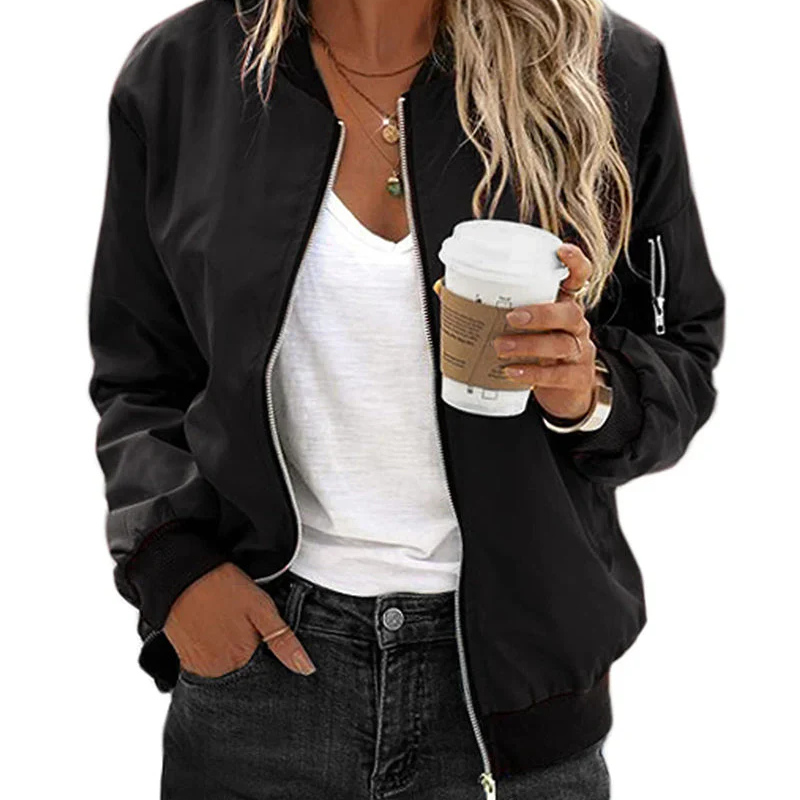 Damen Bomberjacke Kurz Winterjacke Schwarz - Norvielle