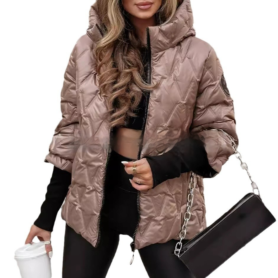 Damen Winterjacke Kurz Reißverschluss Kapuze