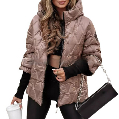 Damen Winterjacke Kurz Reißverschluss Kapuze