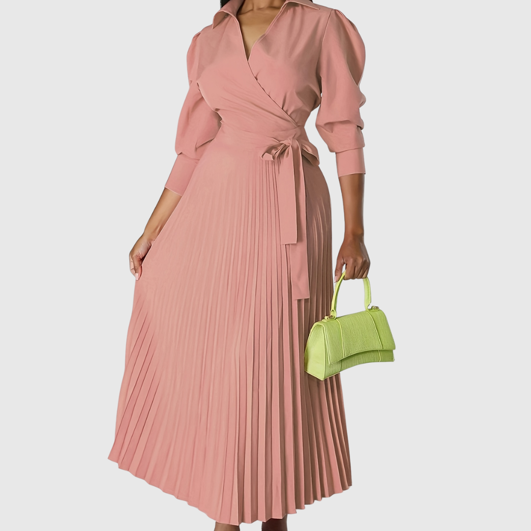 Damen Midikleid V-Ausschnitt Plissiert