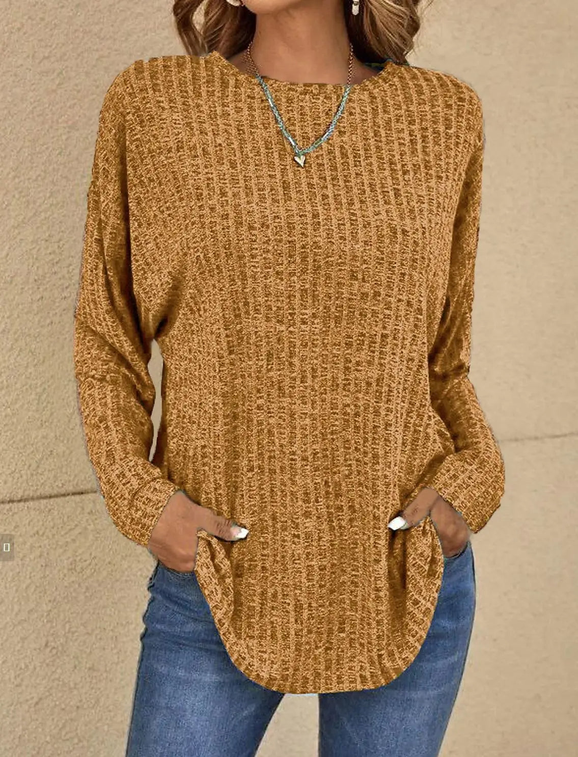 Damen Pullover Relaxed Fit Weiches Strick Langarm Beige