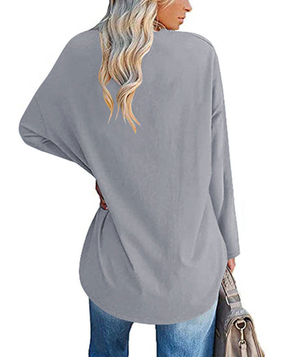 Norvielle Damen Langarm T-Shirt V-Ausschnitt Einfarbig