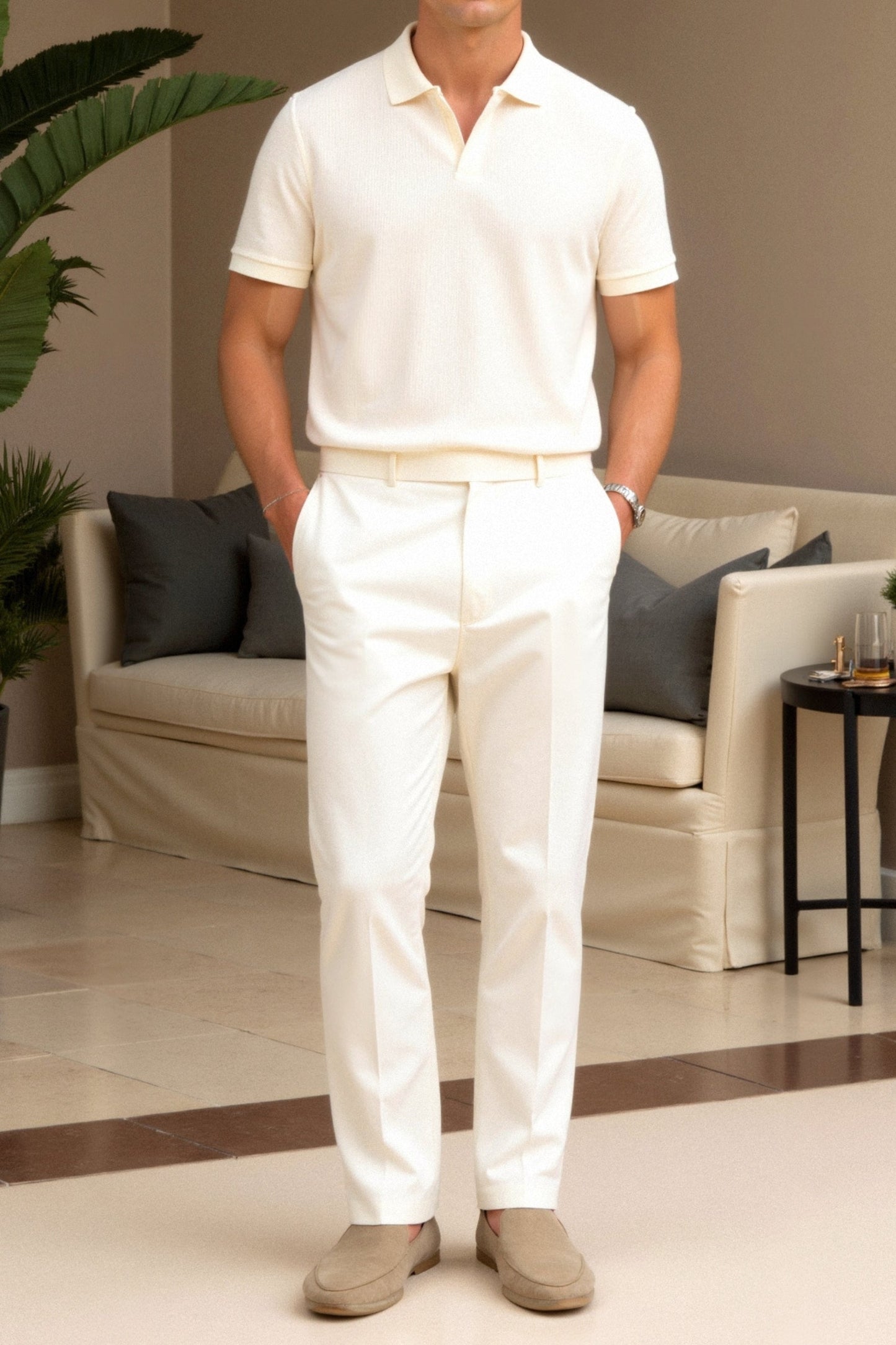 Herren Poloshirt Beige Elegant Zeitlos