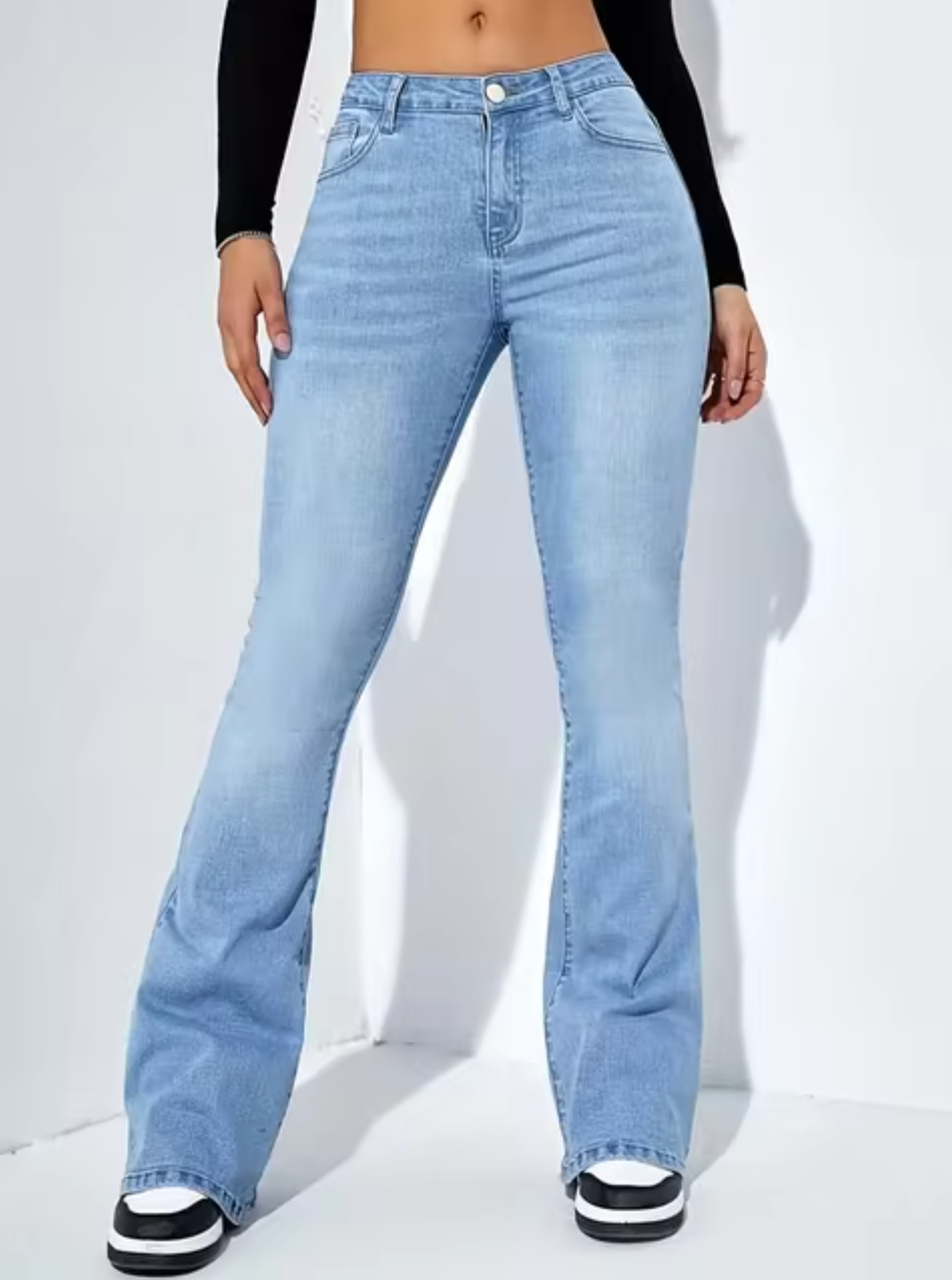 Norvielle Damen High-Waist-Schlagjeans