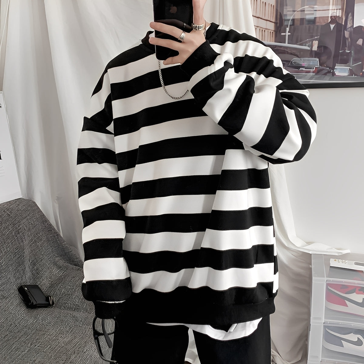 Herren Oversized-Pullover Streifen