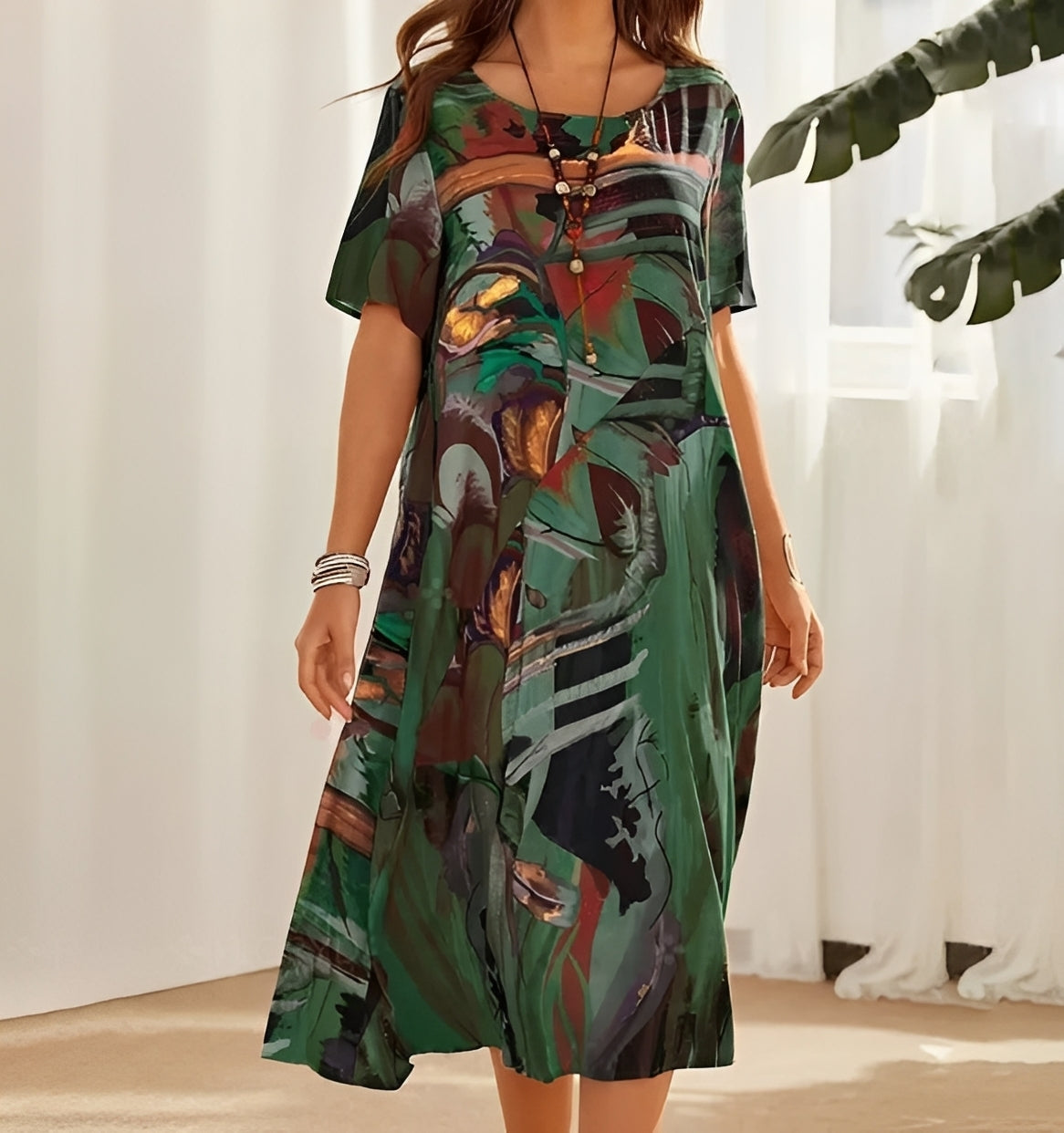 Damen Kleid Bedruckt Locker Geschnitten