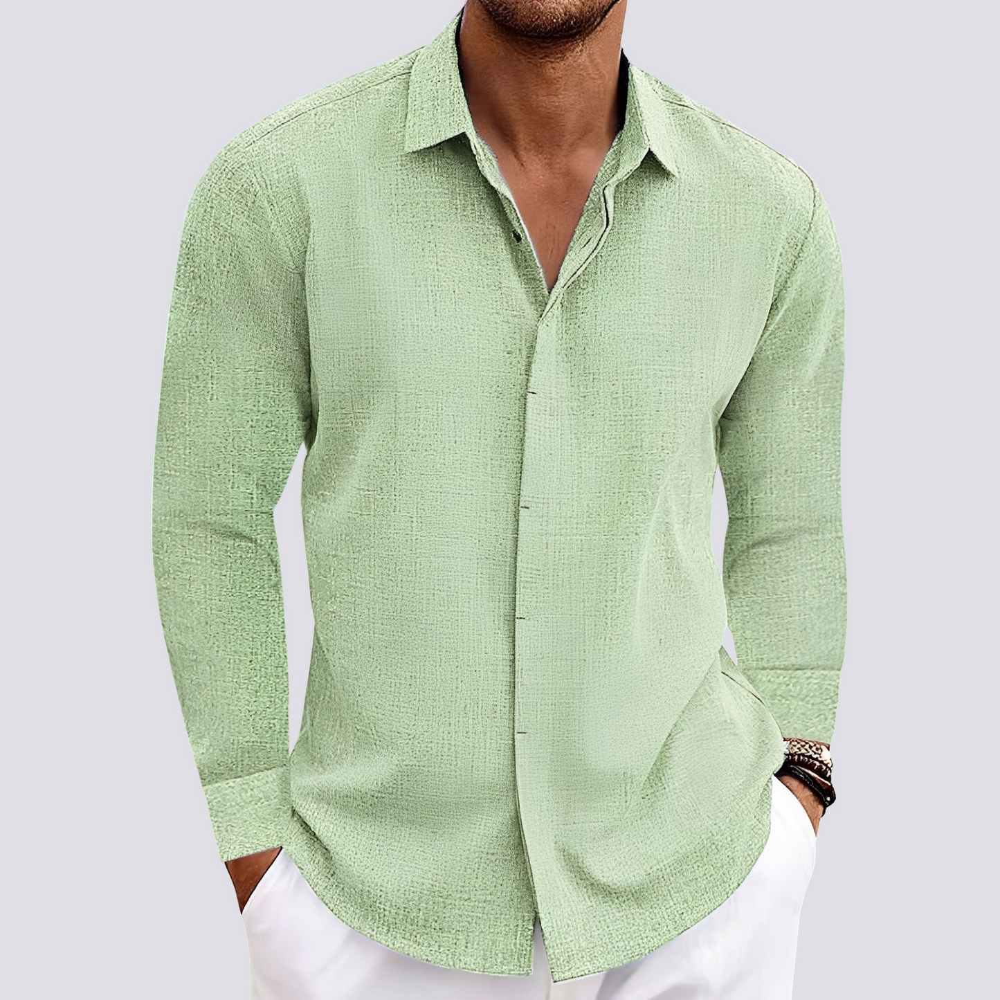Herren Langarmshirt Lässig Baumwolle Weiß