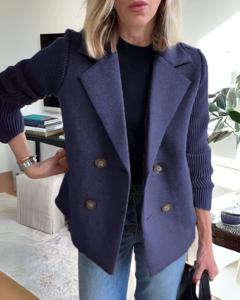 Damen Knit-Blazer-Weste Klassisches Revers Elastisch Beige