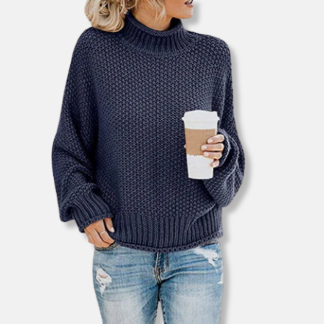 Damen Pullover Wollmischung Oversized Raglanärmel Hochkragen