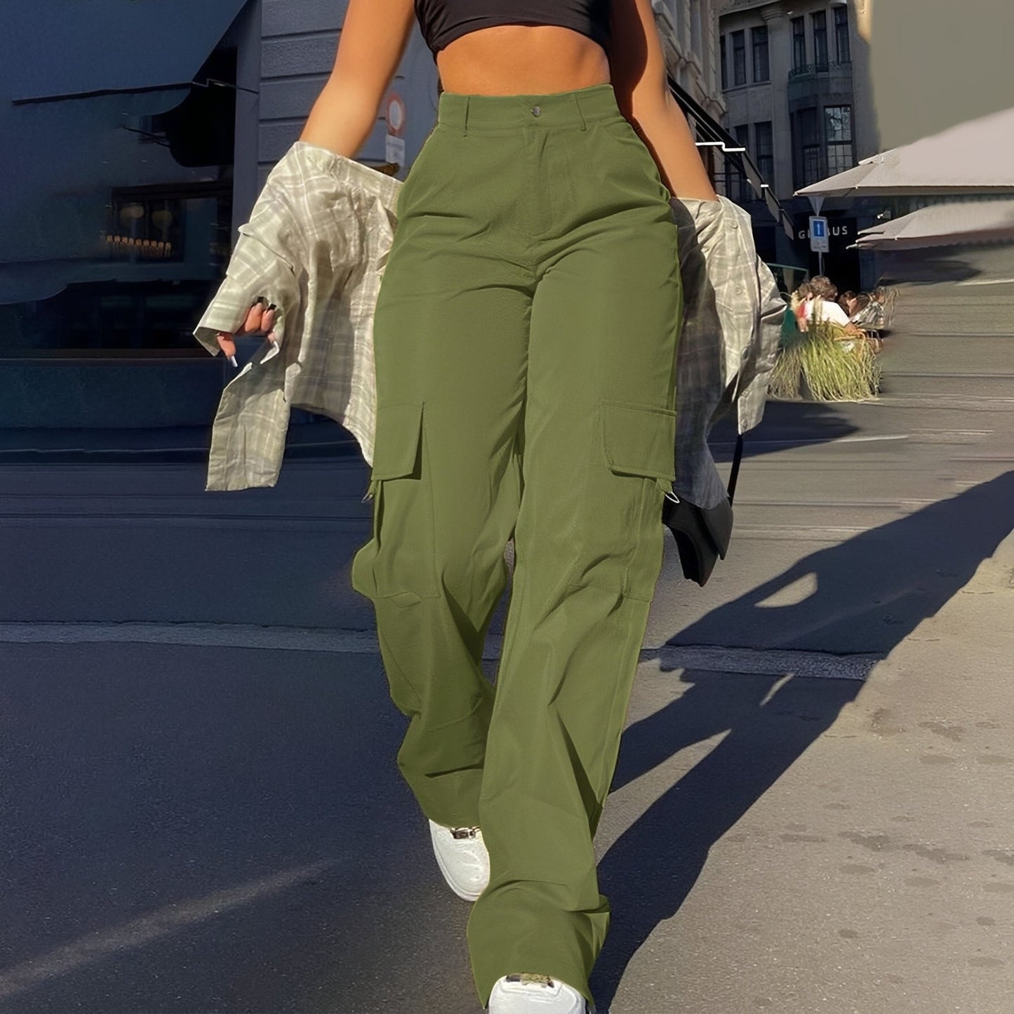 Damen Cargohose Hohe Taille Bequem