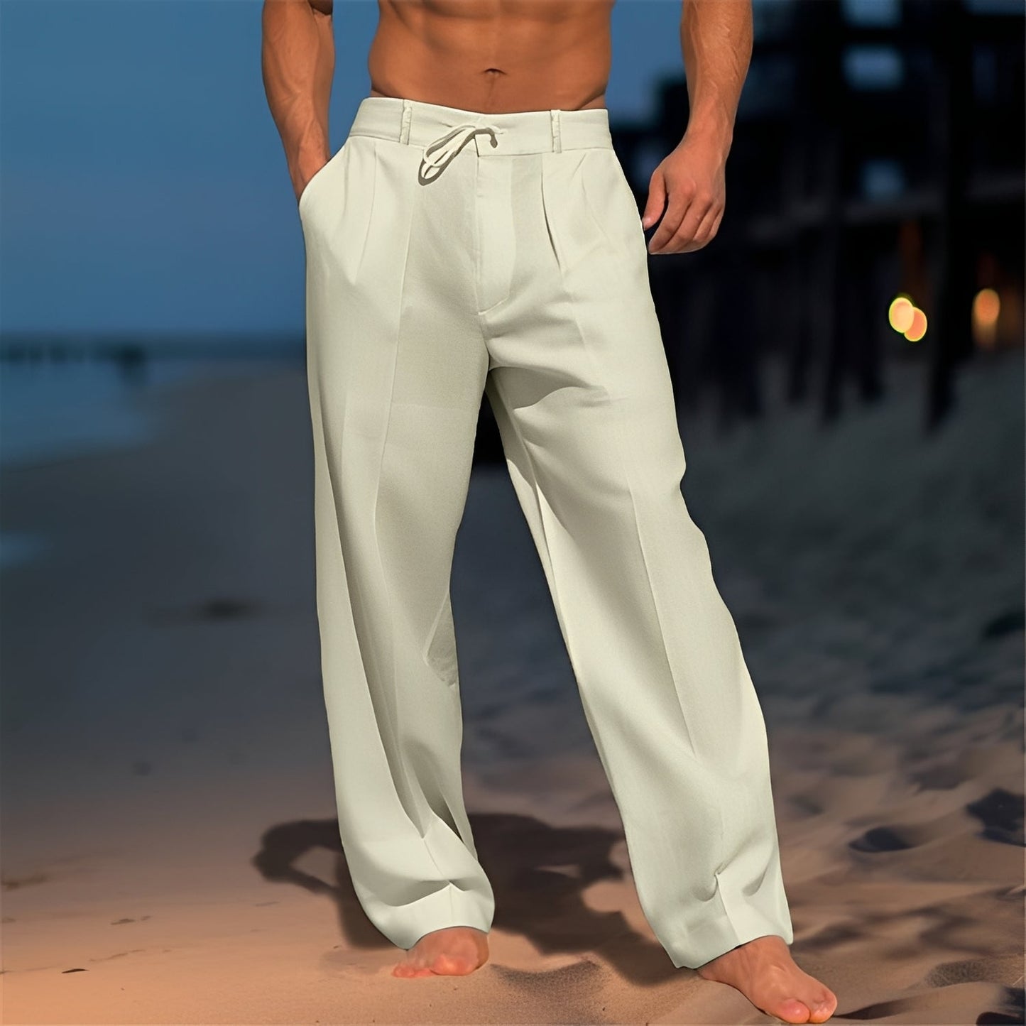 Herren Bequemhose Locker Sitz Baumwolle Beige