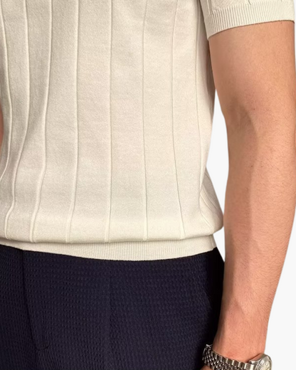Herren Slim Fit Strick-Poloshirt Geripptes Muster
