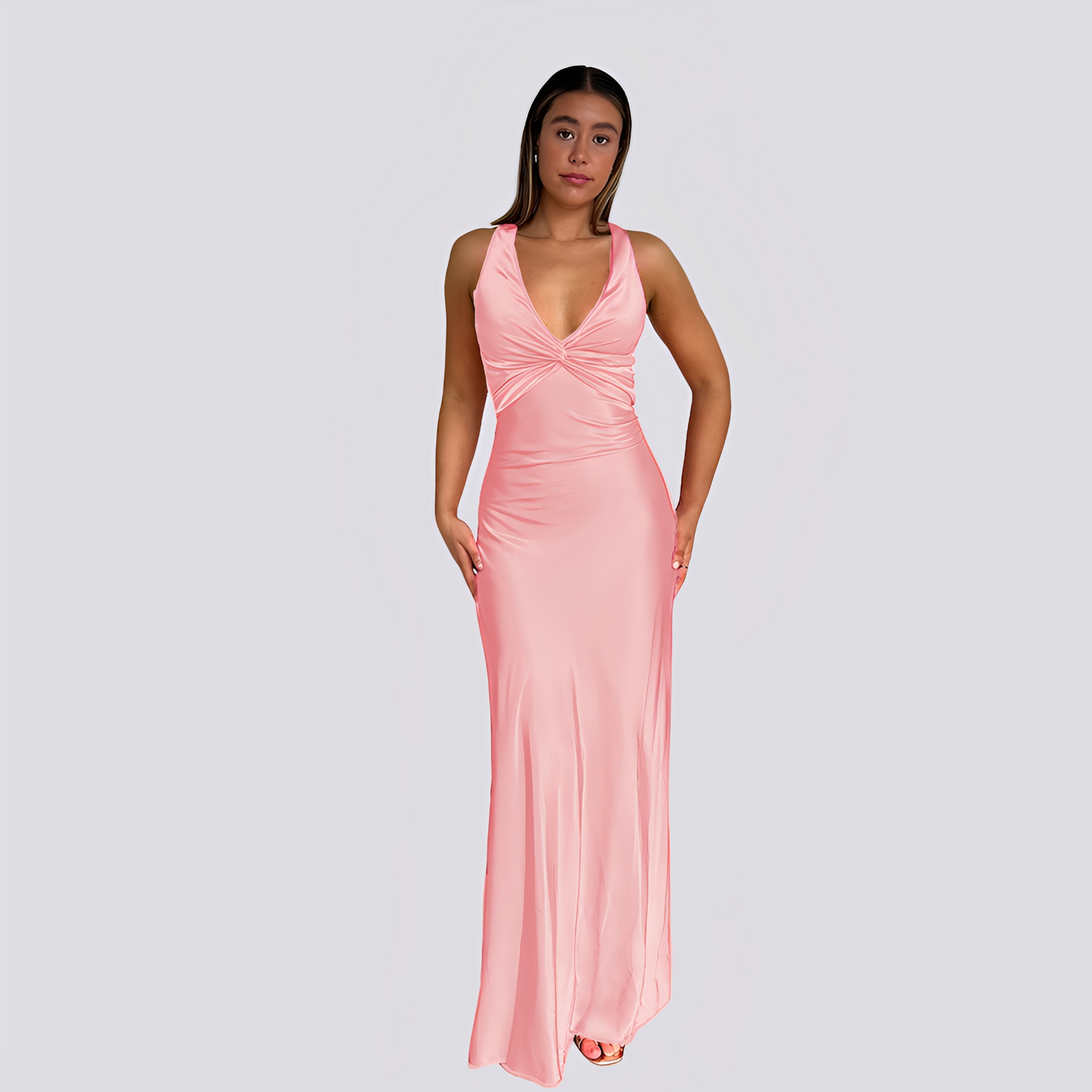 Damen Maxikleid V-Ausschnitt Elegantes Design