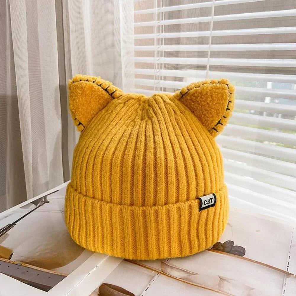 Damen Wintermütze Weich Strickmütze Katzenohr