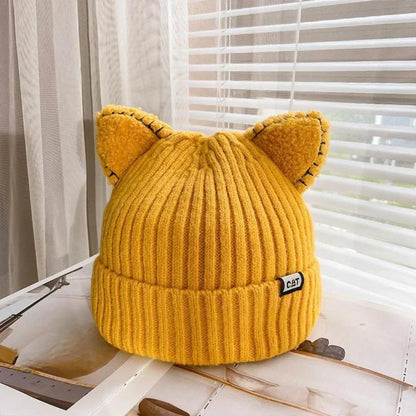 Damen Wintermütze Weich Strickmütze Katzenohr