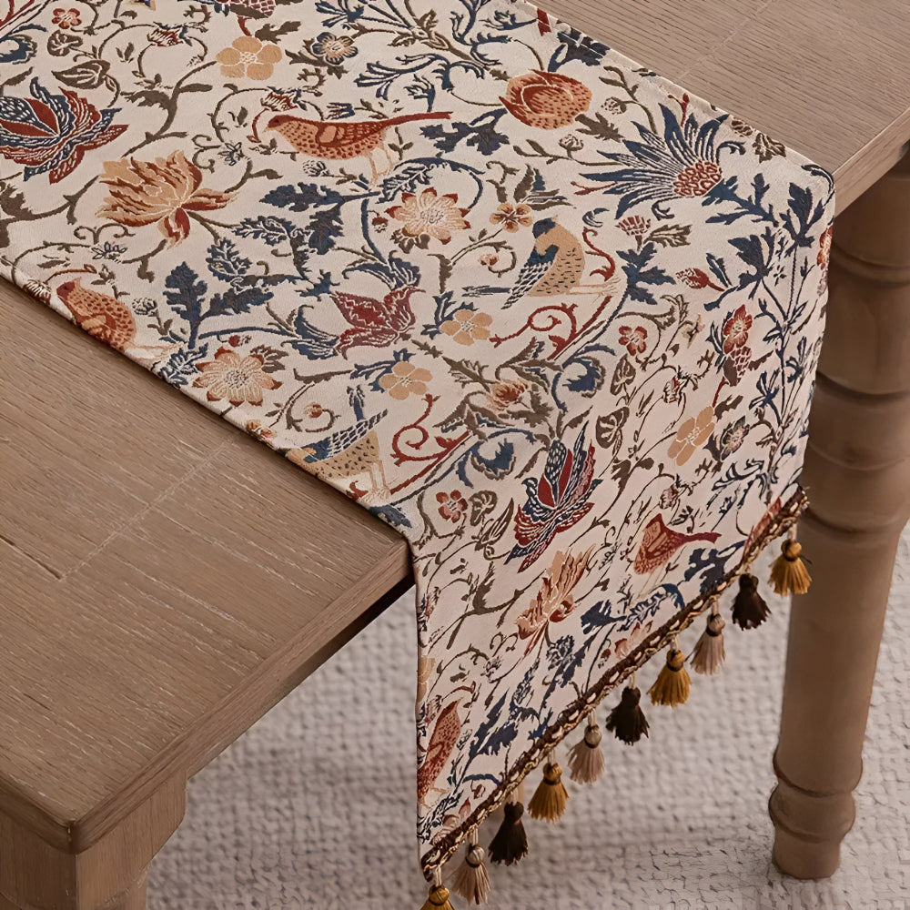 Tischläufer Jacquard Blumen Vogel Muster