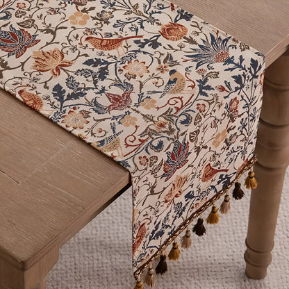 Tischläufer Jacquard Blumen Vogel Muster