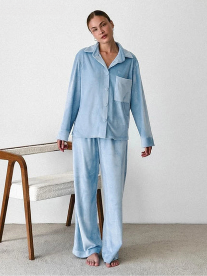 Damen Pyjama Set Zweiteiler mit Knöpfen
