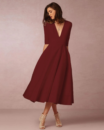 Damen Maxi-Kleid V-Ausschnitt Abendkleid