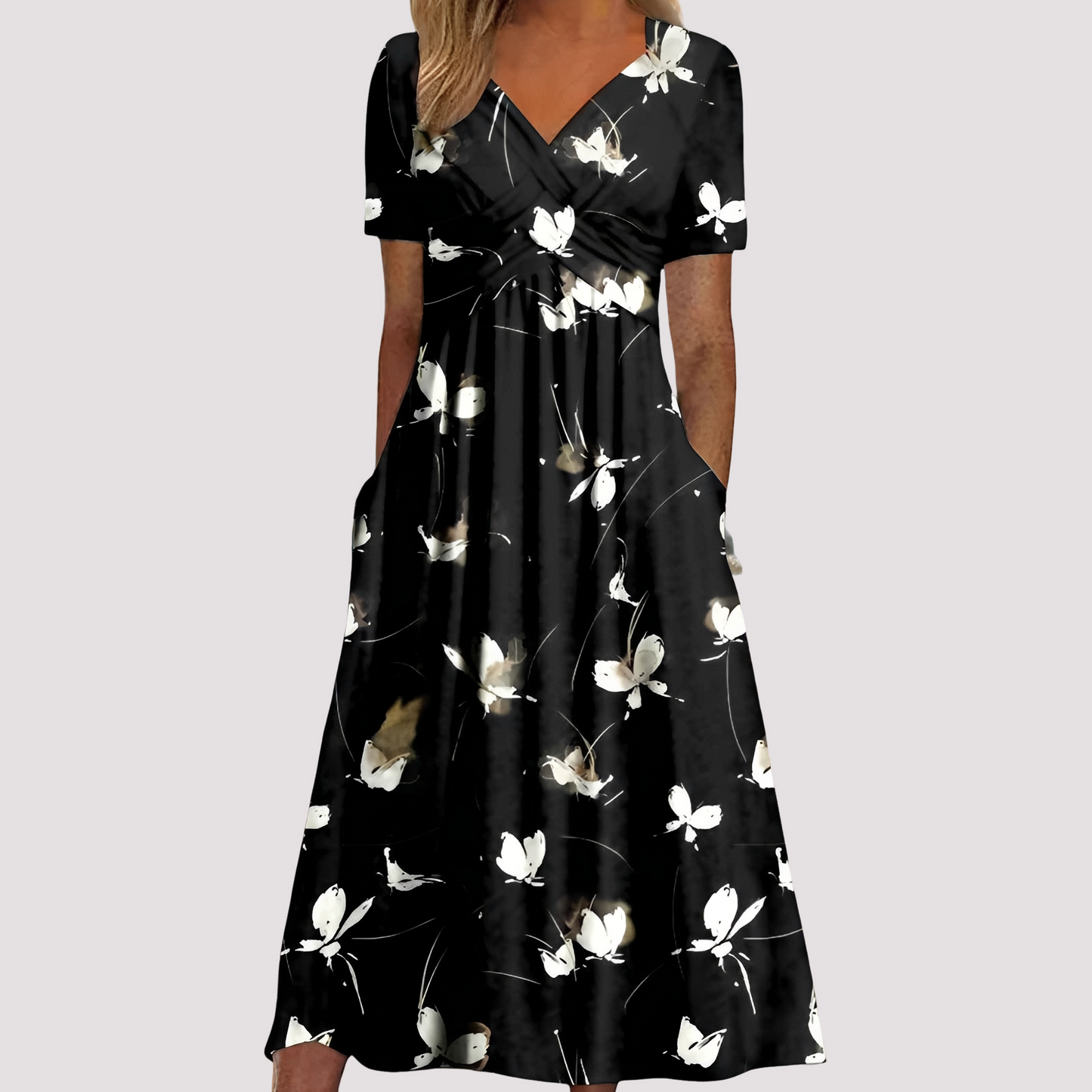 Damen Midikleid V-Ausschnitt Stilvoll