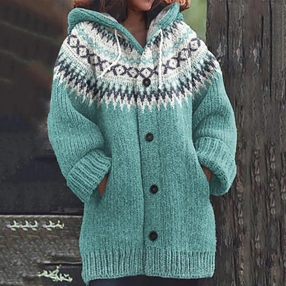 Norvielle Damen Cardigan Lang Mit Kapuze und Knöpfen