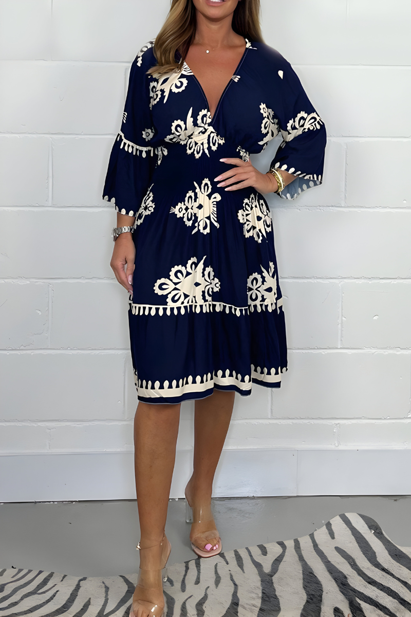 Damenkleid Muster V-Ausschnitt Eleganz