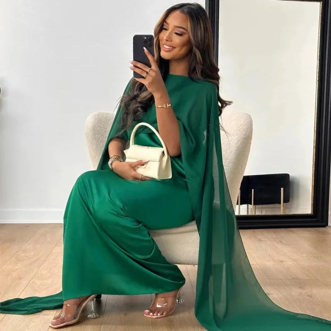 Damen Hochzeitsgast Maxikleid Cape-Kleid
