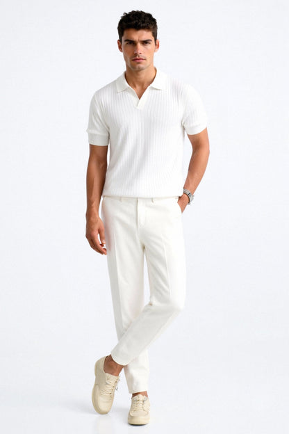 Herren Poloshirt Kurzarm Gerippt Elegant Weiß