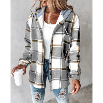 Norvielle Damen Winterhoodie Kariert Mit Knöpfen