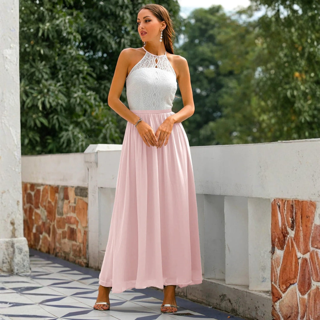 Damen Neckholder Maxikleid Hochzeitsgastkleid
