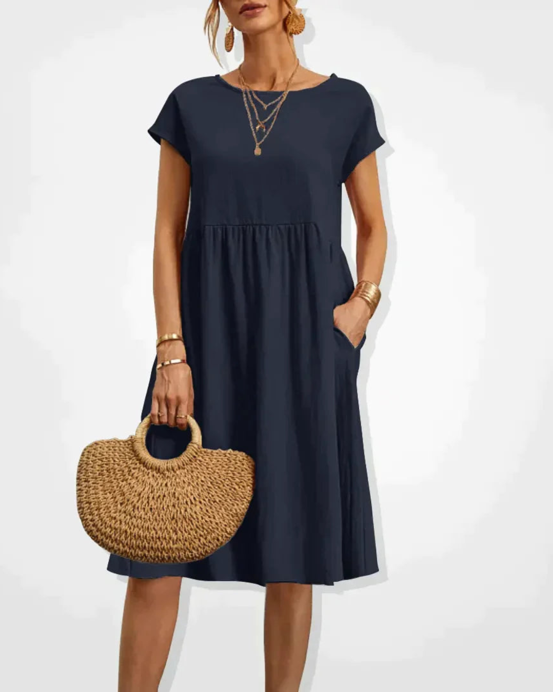 Damen Midi Kleid Italienischer Stil Sommer Baumwolle