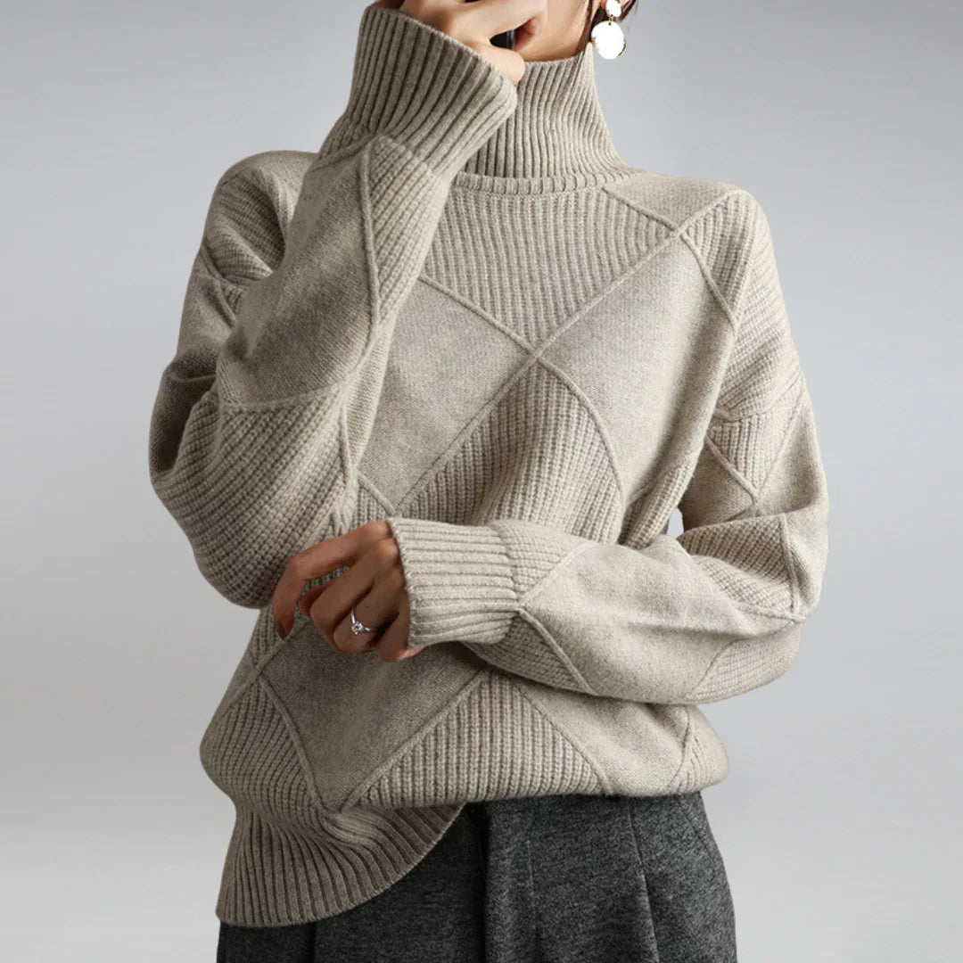 Damenpullover Weich Kragen Warm Beige