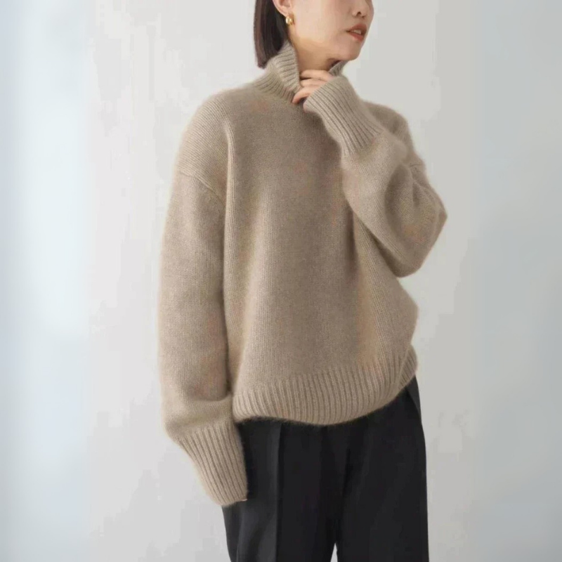 Damen Strickpullover Rollkragen Lockerer Fit Klassisch