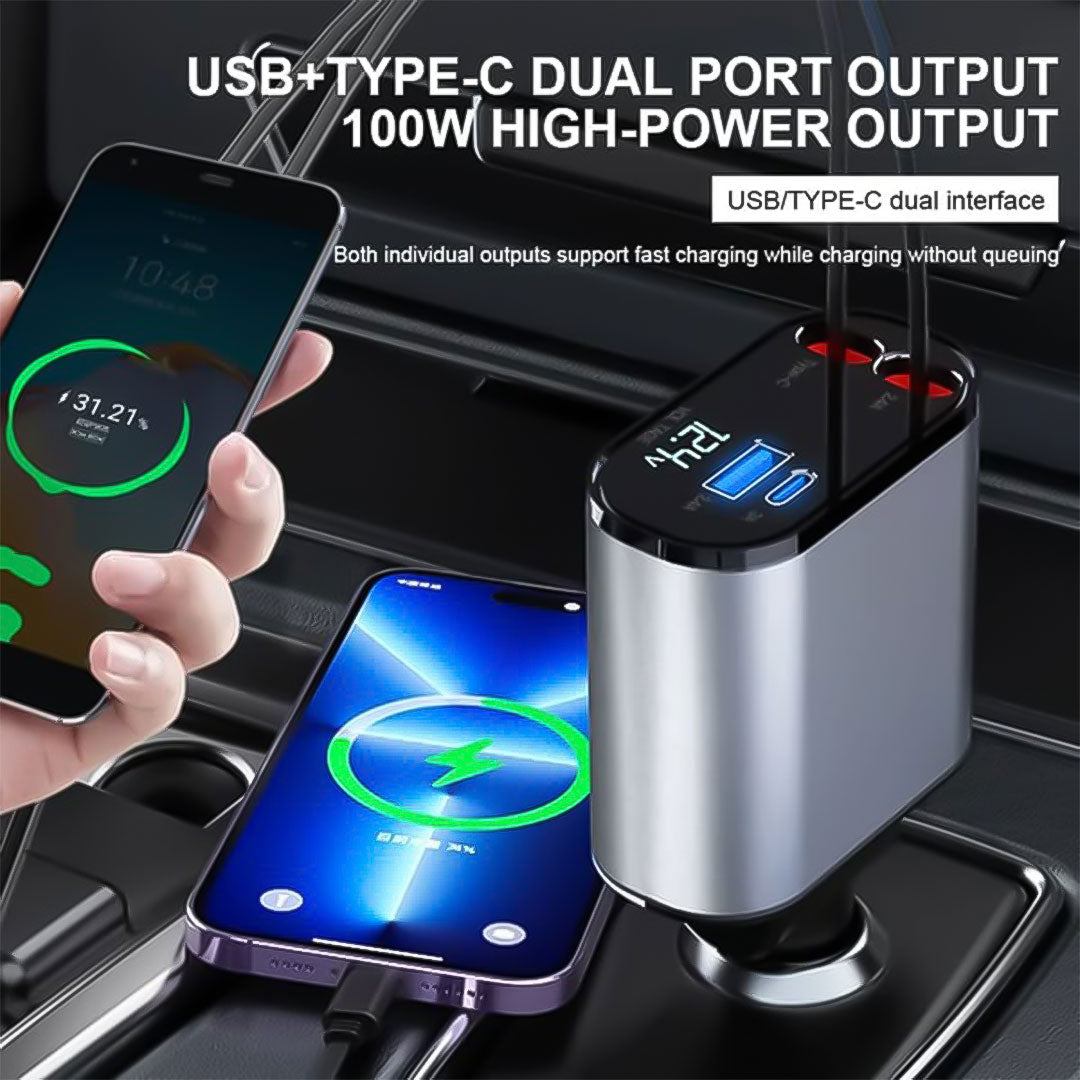 Auto Ladeadapter Aufrollbares Kabel Dualport USB