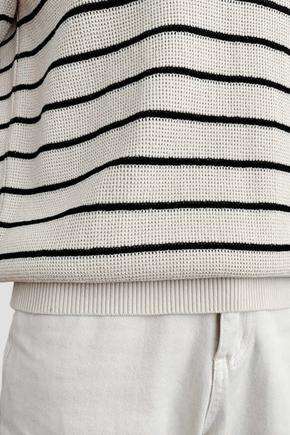 Herren Poloshirt Gestreift Kurzärmelig Weiß/